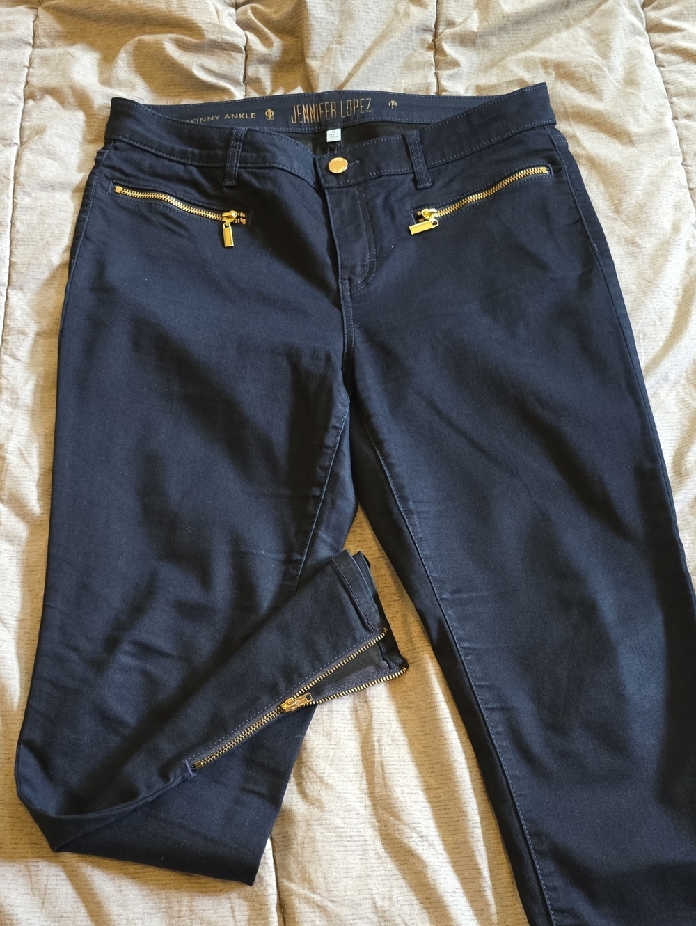 Jennifer Lopez Black Ankle Skinny Pants with Gold Zipper Detail